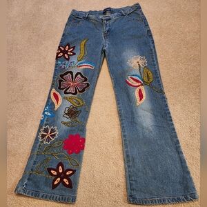 Floral Embroidered Women's Flare Leg Jeans - Size 9/10